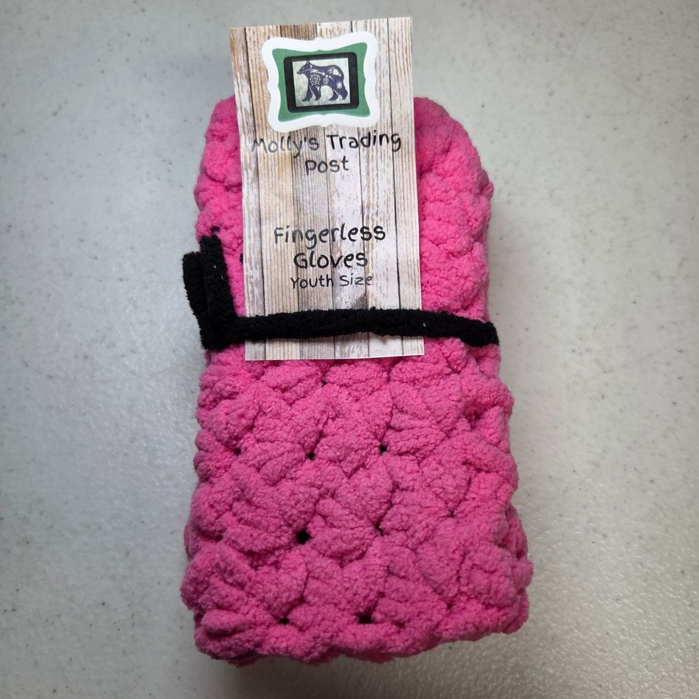 Mollys Trading Post Fingerless Gloves Youth Pink Crochet Hand Warmers